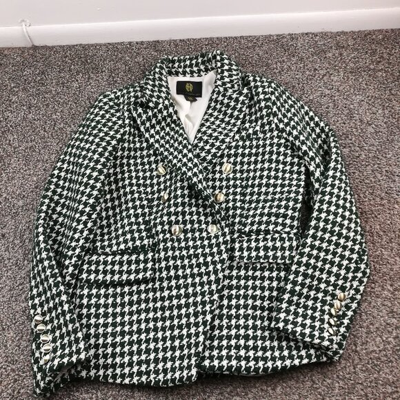 NWOT House of Harlow Blazer Tweed Double Breasted Houndstooth Womens Medium